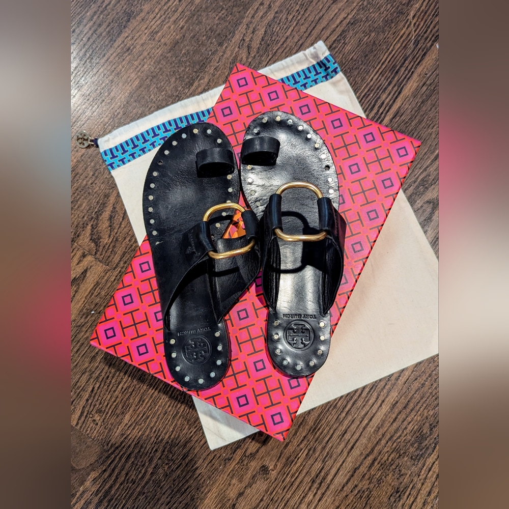 Tory Burch Brannan Studded Sandals Black Leather Women's 6.5 $248 - Picture 9 of 16